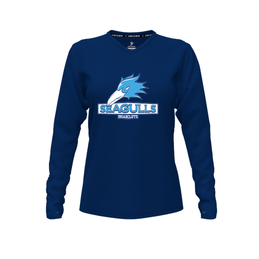[FTLVCFNV-FYXS-LOGO1] Comfort T-Shirt (Female Youth XS, Navy, V Neck, Logo 1, Long Sleeve)