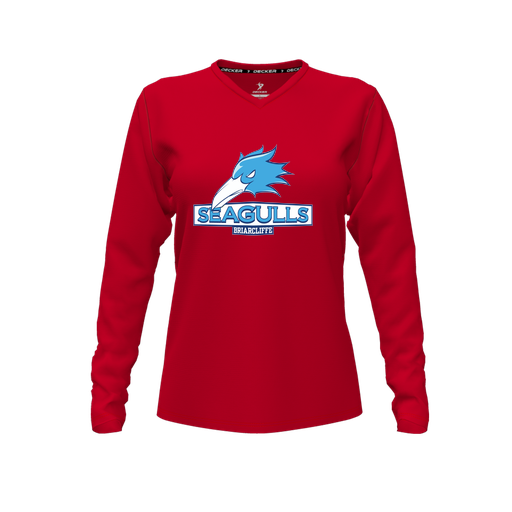 [CUS-DFW-TEES-CMF-VNK-LSL-RED-FYXS-LOGO1] Comfort T-Shirt (Female Youth XS, Red, V Neck, Logo 1, Long Sleeve)