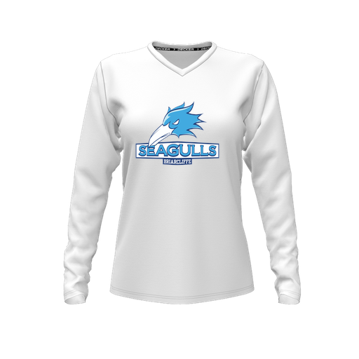 [FTLVPTWH-FYXS-LOGO1] Decker Performance T-Shirt (Female Youth XS, White, V Neck, Logo 1, Long Sleeve)