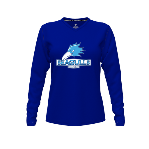 [CUS-DFW-TEES-PER-VNK-LSL-RYL-FYXS-LOGO1] Performance T-Shirt (Female Youth XS, Royal, V Neck, Logo 1, Long Sleeve)