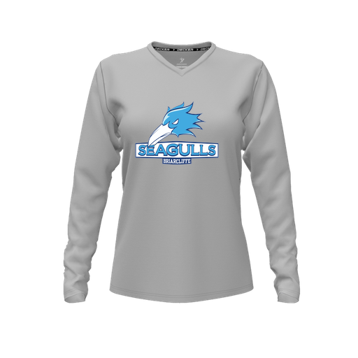 [CUS-DFW-TEES-PER-VNK-LSL-GRY-FYXS-LOGO1] Performance T-Shirt (Female Youth XS, Gray, V Neck, Logo 1, Long Sleeve)