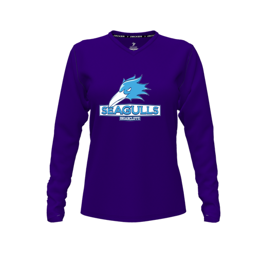 [CUS-DFW-TEES-PER-VNK-LSL-PUR-FYXS-LOGO1] Performance T-Shirt (Female Youth XS, Purple, V Neck, Logo 1, Long Sleeve)