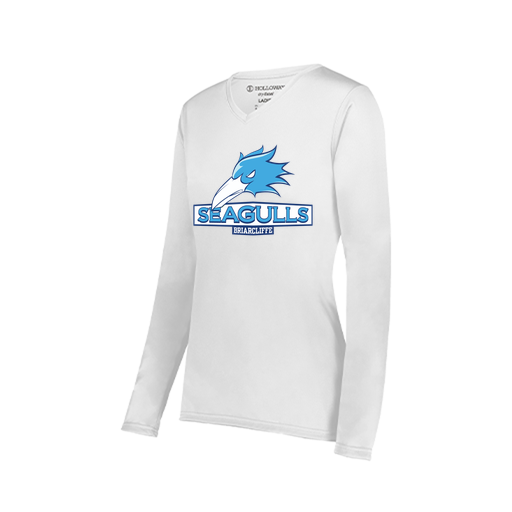 [222824.005.S-LOGO1] Ladies LS Smooth Sport Shirt (Female Adult S, White, Logo 1)