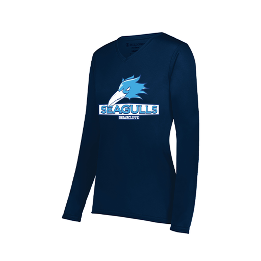 [222824.065.S-LOGO1] Ladies LS Smooth Sport Shirt (Female Adult S, Navy, Logo 1)